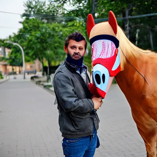 Image similar to man wearing horse head mask