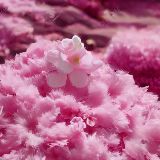 Prompt: pink perfume lying in a fluffy pink pale flower bed, softly - lit, soft - warm, zen, light, modern minimalist f 2 0 clean