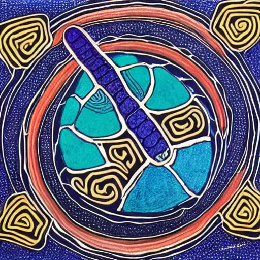 Prompt: magic turtle, maori art
