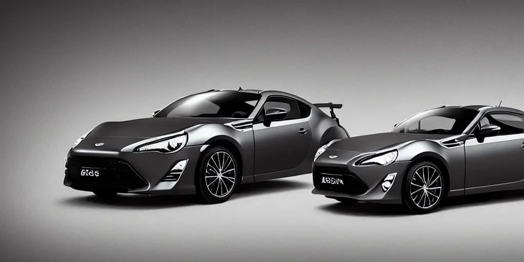 Image similar to hybrid design of Toyota gt86 2015 and Aston Martin 2022. No background, concept art style.