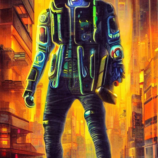 Prompt: the wanderer painting, cyberpunk version