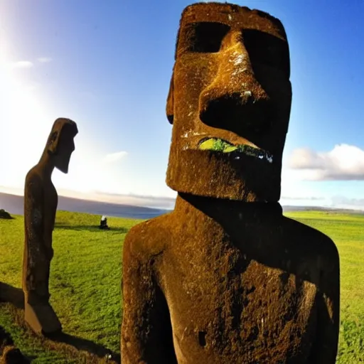 Prompt: a moai smoking a cigarette, gopro photo, cigarette, realistic, easter island