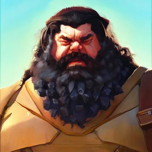 Prompt: greg manchess portrait painting of armored rubeus hagrid as overwatch character, medium shot, asymmetrical, profile picture, organic painting, sunny day, matte painting, bold shapes, hard edges, street art, trending on artstation, by huang guangjian and gil elvgren and sachin teng