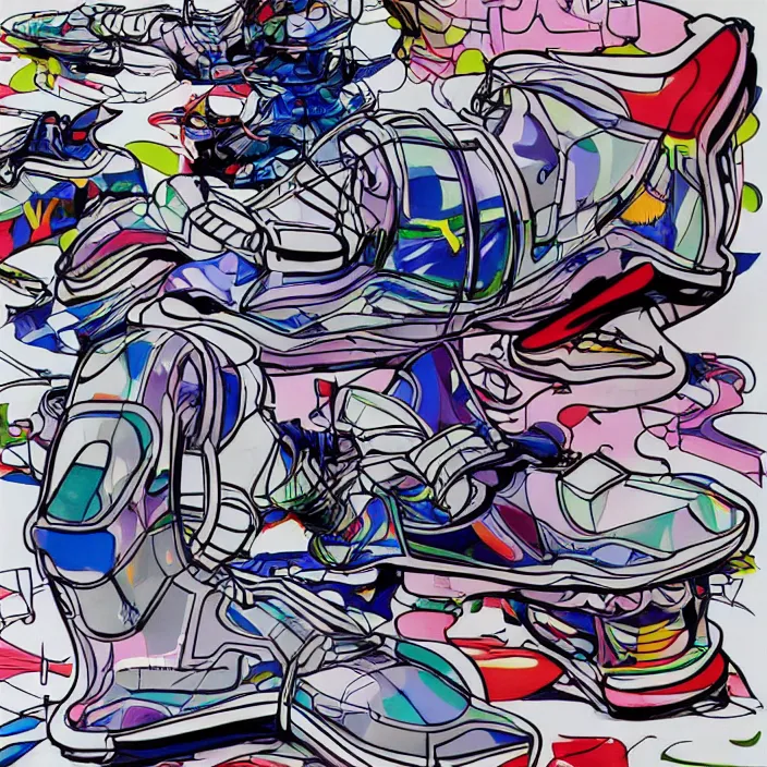 Image similar to futuristic sneakers in jeff koons hip hop bauhaus style, highly detailed, hyper realistic, art by todd mcfarlane