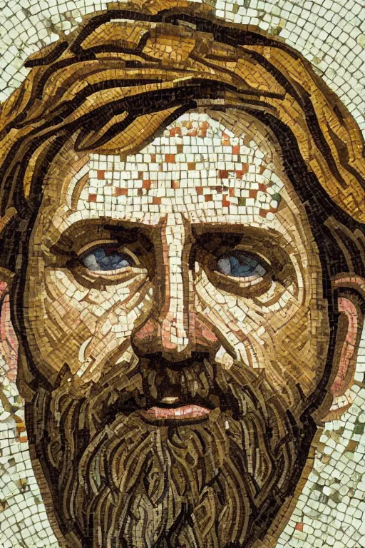 Image similar to intricate and ornately designed roman mosaic portrait of Zizek, 8k