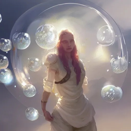 Prompt: Concept art, Jasmine flowers in shiny bubbles, 8k, james gurney, greg rutkowski, john howe, artstation