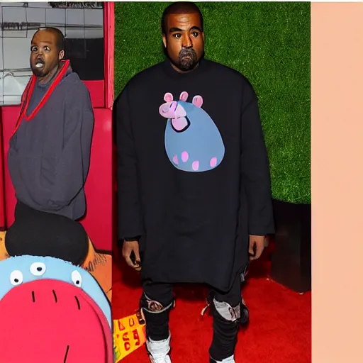 Image similar to kanye west dressed as peppa pig