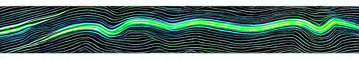 Prompt: abstract art representing signal waves trending toward the top - right and forming an inspired face, glowing blue and green neon streaks interwinding on a deep black background