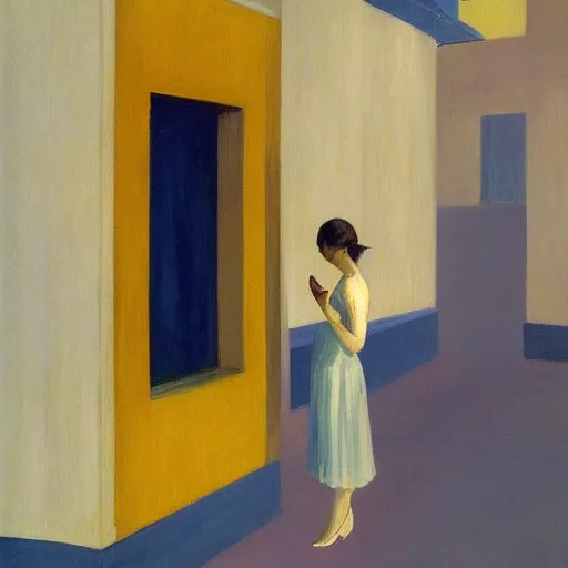 Prompt: rio de janeiro painted by edward hopper, character alone