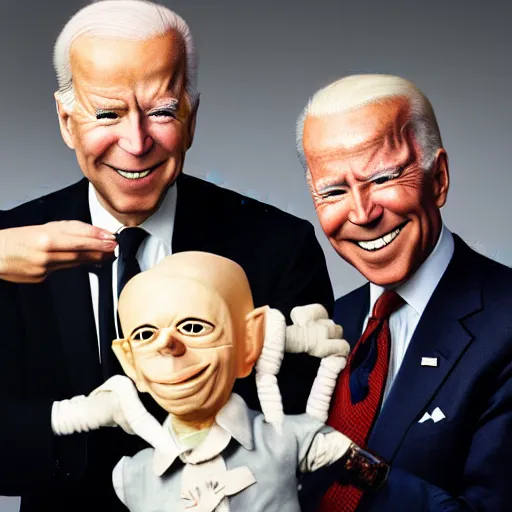 Prompt: UHD candid color photo of 'Klaus Schwab wearing Nazi uniform' holding a 'ventriloquist dummy of Joe Biden', accurate faces, UHD, photorealistic, correct face, photo by Annie Leibowitz