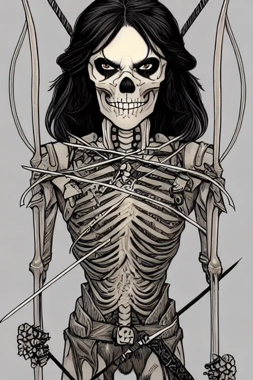 Prompt: comic cover art portrait of a skeleton archer, dnd, high fantasy digital illustration, by jenny frison and sana takeda, intricate details, stunning inking lines, flat colors, 4 k, hd, artstation