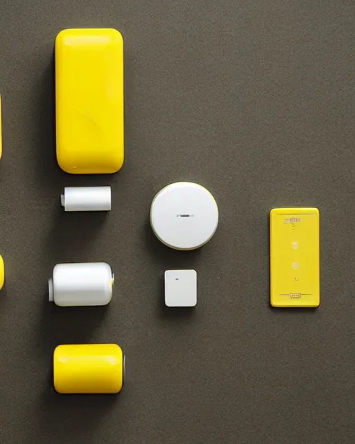 Prompt: a photo of a stylish yellow consumer device designed by dieter rams and jony ive, industrial design, bauhaus style, purpose unknown