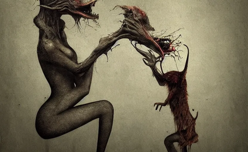 Prompt: a surreal painting a painting of a strange creature, by anja millen and anton semenov