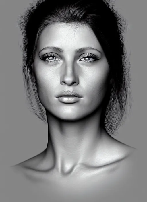 Prompt: a head shot portrait of a woman by justin ridler, face in the style of irakli nadar