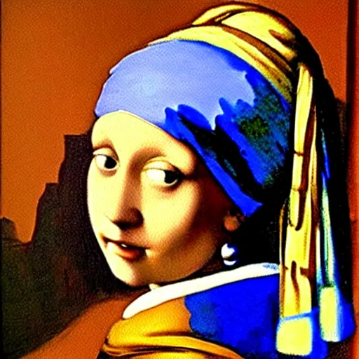 Prompt: painting of the girl with the pearl earring and mona lisa by leonardo da vinci, painting, oil on canvas