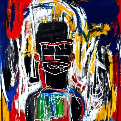 Image similar to A extremely highly detailed majestic hi-res beautiful immaculate head and shoulders painting of a strong black african man by Jean-Michel Basquiat, 8k, high textures, hyper sharp, insanely detailed and intricate, super detailed, 4k HDR high quality