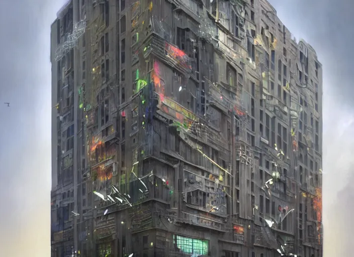 Image similar to projection mapping on an office building ,digital art,realistic,detailed,art by greg rutkowski