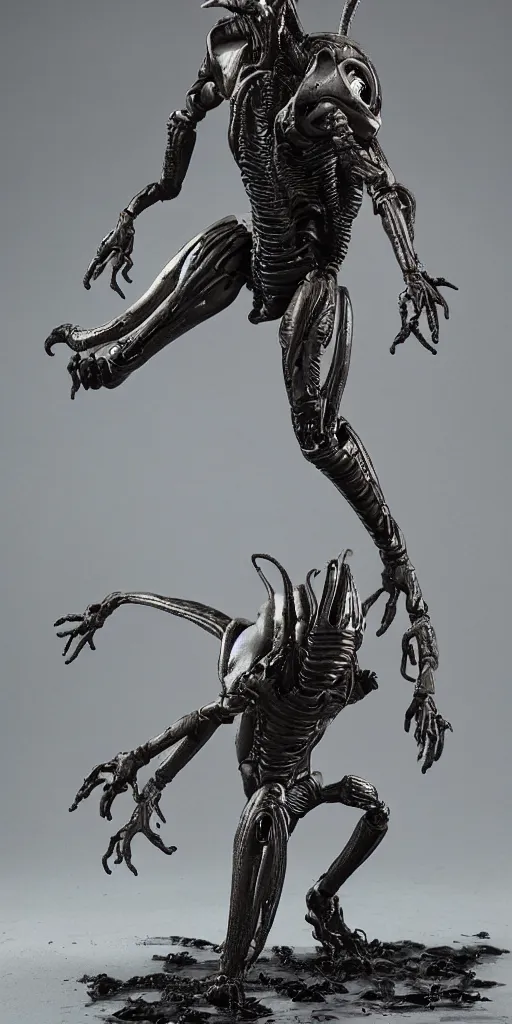 Image similar to bootleg figure of a plastic platinum xenomorph diorama drown in the mud, secondhand, mcfarlane, cursed photography, middle shot