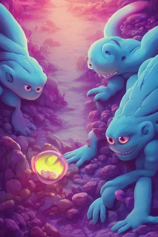 Image similar to smurf ghost creature animal sushi cristal very big eye roots cactus elemental flush of force nature micro world fluo fishscale, behance hd by jesper ejsing, by rhads, makoto shinkai and lois van baarle, ilya kuvshinov, rossdraws radiating a glowing aura global illumination ray tracing hdr