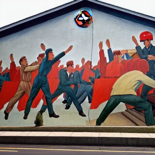 Prompt: a socialist realist mural that says daily