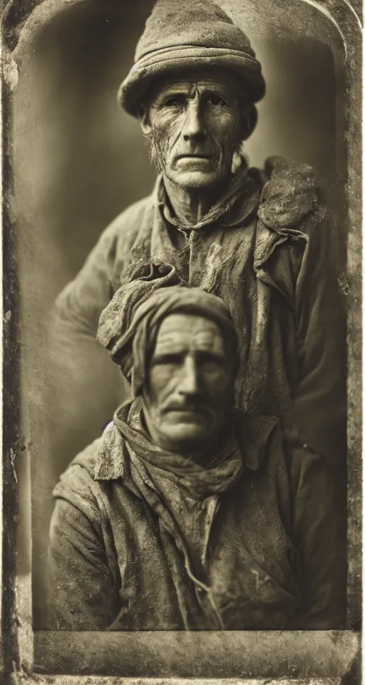 Image similar to a highly detailed wet plate photograph, a portrait of a stonemason