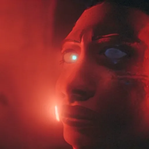 Image similar to movie still of cyborg with glowing third eye, cinematic composition, cinematic light, criterion collection, by andrzej zulawski