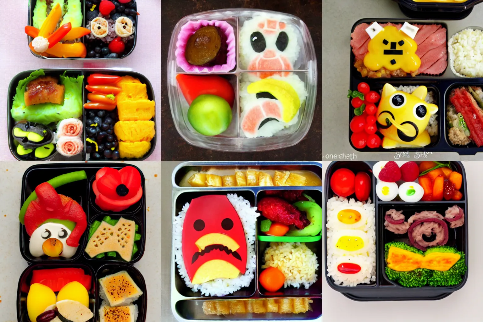 Prompt: delicious Giratina bento, food blog photo