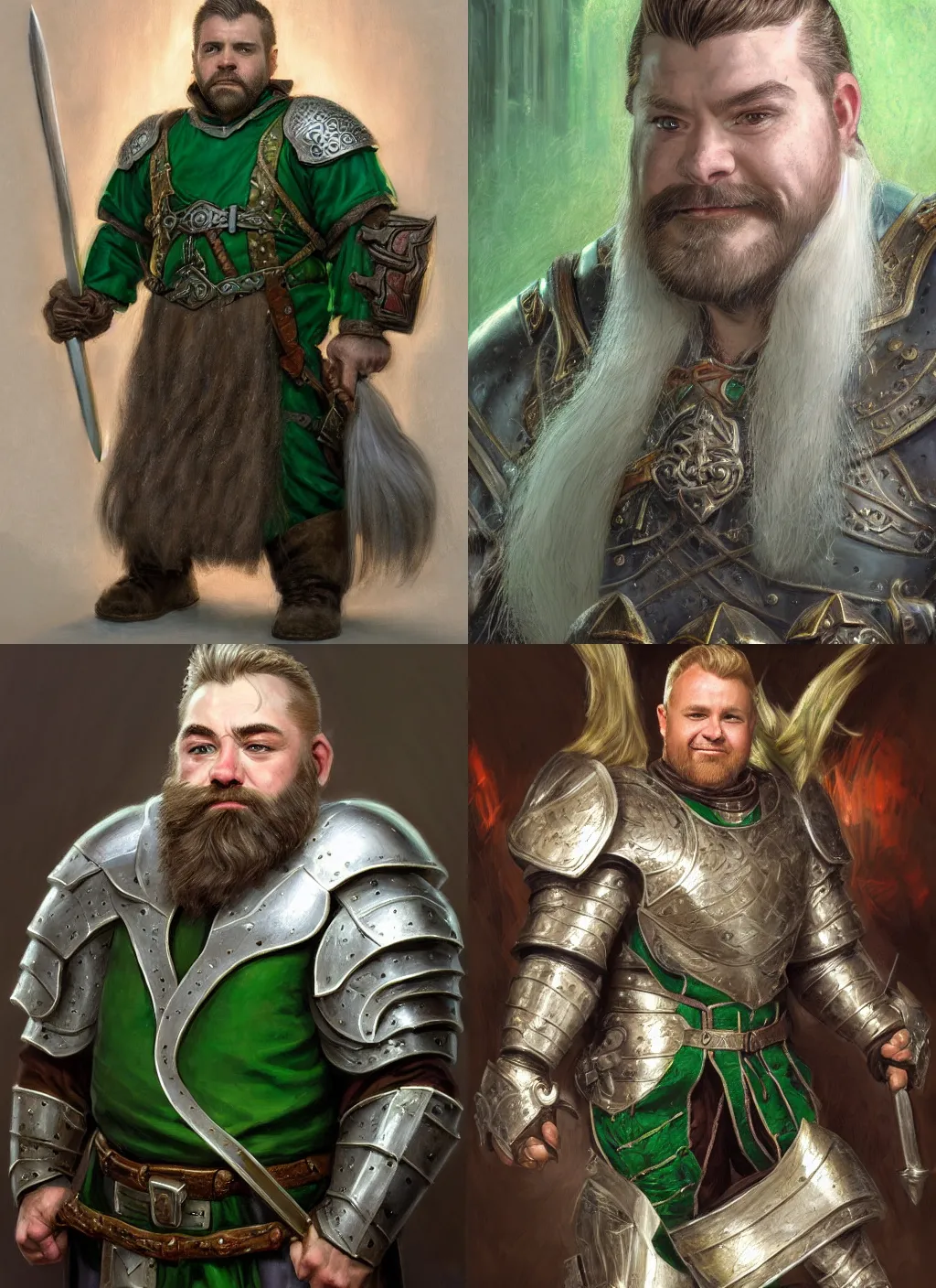 Prompt: portrait, fantasy beardless dwarf cleric, young adult, no beard, short blonde hair combed to one side, silver and emerald breastplate, clean shaven, beardless, slightly smirking, style by donato giancola, wayne reynolds, jeff easley dramatic light, high detail, cinematic lighting, artstation, dungeons and dragons