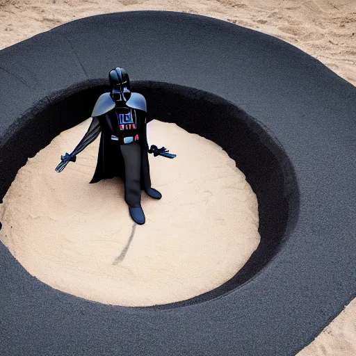 Image similar to darth vader panicing in a pit of sand