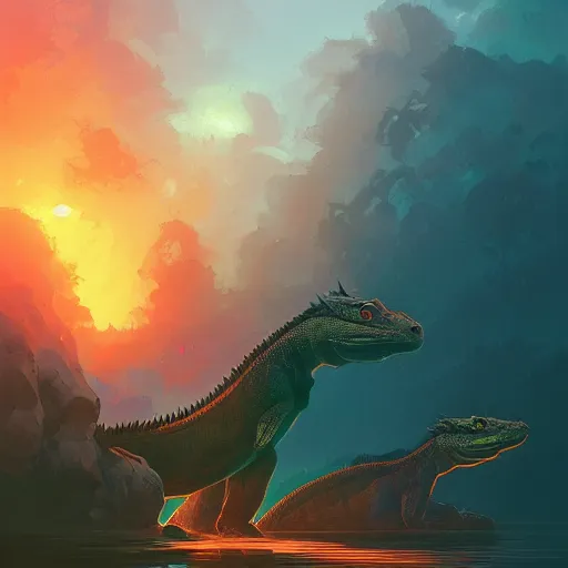 Image similar to a komodo dragon, by anato finnstark, by alena aenami, by john harris, by ross tran, by wlop, by andreas rocha