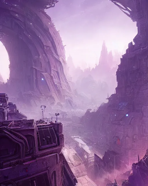 Image similar to a beautiful city landscape, alien architecture, purple, environment art, fantasy art, landscape art, in the style of greg rutkowski, illustration, epic, fantasy, intricate, hyper detailed, artstation, concept art, smooth, sharp focus, ray tracing