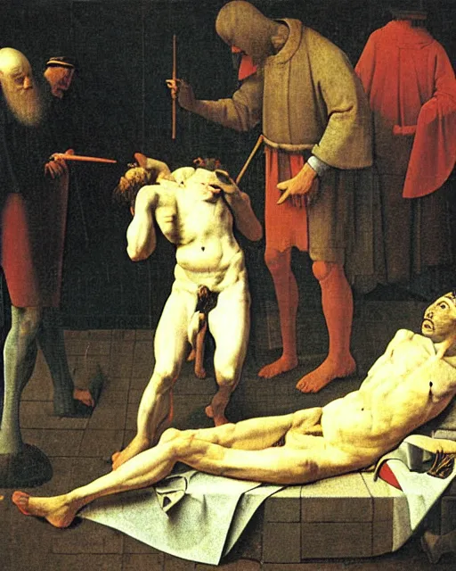 Image similar to Death Of Marat By Jacques-Louis David painting by Hieronymus Bosch