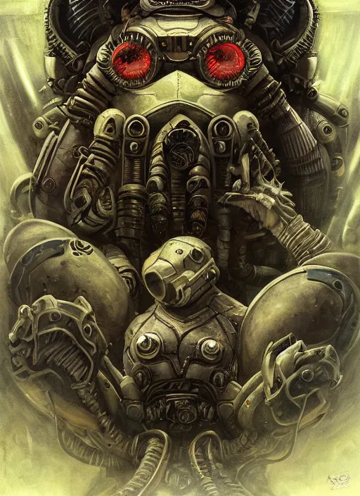 Image similar to mitch hedberg reptile eyes, fallout power armor, shamanic poster lsd art, intricate, elegant, highly detailed, centered, digital painting, artstation, concept art, smooth, sharp focus, illustration, artgerm, tomasz alen kopera, peter mohrbacher, donato giancola, joseph christian leyendecker, wlop, frank frazetta