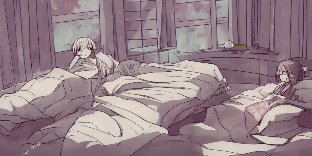 Image similar to anime digital drawing of a comfy bedroom