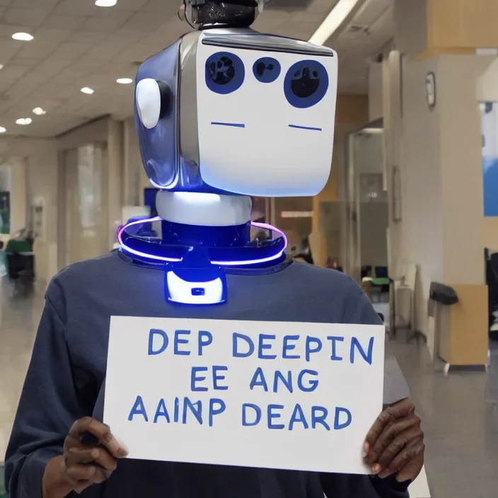 Image similar to a robot holding a sign that reads deep learning