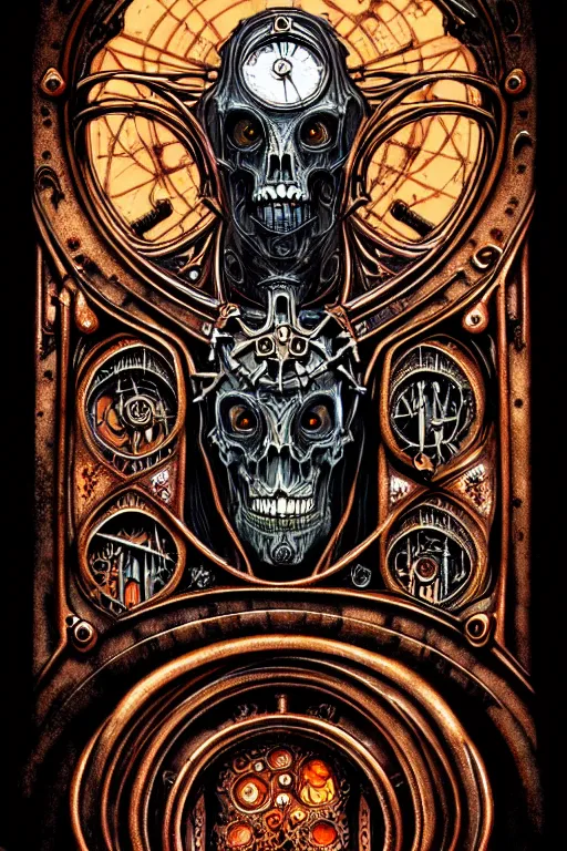 Image similar to steam necropolis, memento mori, gothic, neo - gothic, art nouveau, hyperdetailed copper patina medieval icon, philippe druillet, ralph mcquarrie, concept art, steampunk