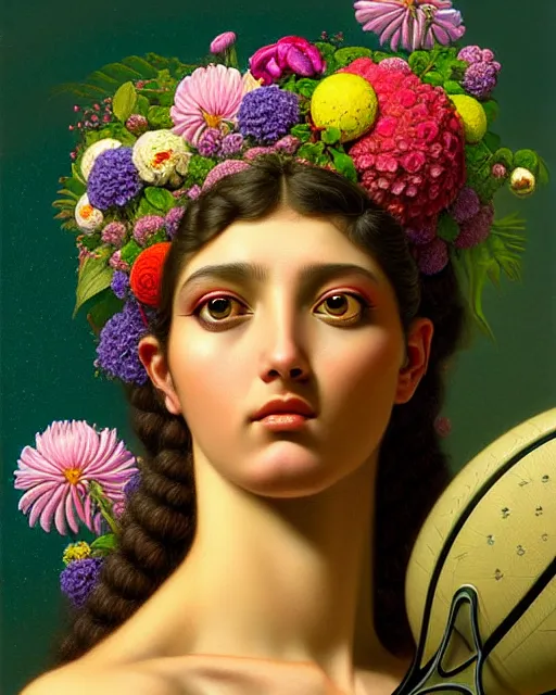 Image similar to portrait of the goddess of tennis, unusual beauty, flowers and plants, emotionally evoking symbolic metaphors, head in focus, fantasy, ornamental, intricate, elegant, sensual, highly detailed digital painting, artstation, concept art, painterly, golden ratio, sharp focus, illustration, art by John William Godward and Boris Vallejo and Zdzisław Beksiński,