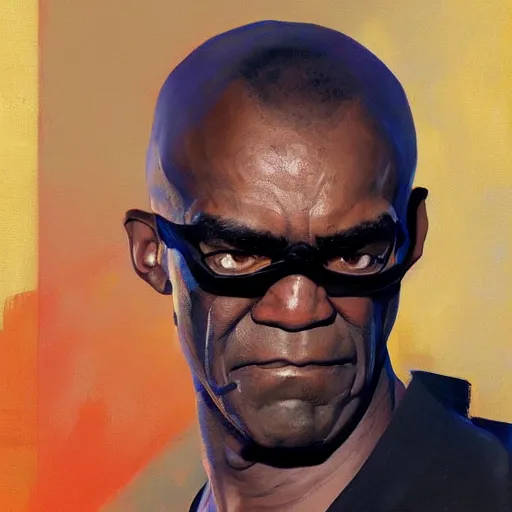 Image similar to greg manchess portrait painting of trevor phillips as overwatch character, medium shot, asymmetrical, profile picture, organic painting, sunny day, matte painting, bold shapes, hard edges, street art, trending on artstation, by huang guangjian and gil elvgren and sachin teng