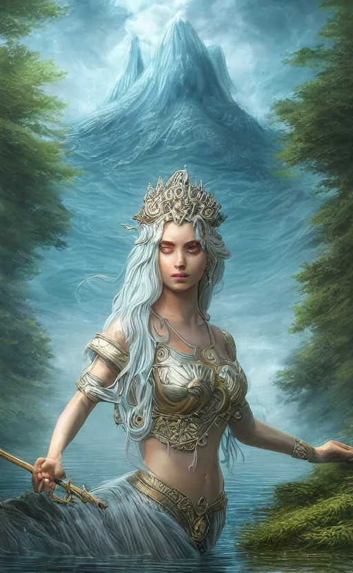 Image similar to the goddess of the lake, highly detailed, d & d, water everwhere fantasy, highly detailed, digital painting, trending on artstation, concept art, sharp focus, global illumination, ray tracing, illustration, art by artgerm and greg rutkowski and fuji choko and viktoria gavrilenko and hoang lap