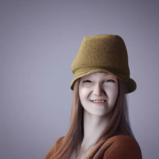 Prompt: a portrait of a beautiful smiling woman by daniel jackson, long hair, aged 2 5, swedish, wearing a travel hat, photo realistic, real life, photograph, 3 5 mm, octane render, trending on artstation