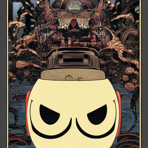 Image similar to portrait of crazy marshmello, symmetrical, by yoichi hatakenaka, masamune shirow, josan gonzales and dan mumford, ayami kojima, takato yamamoto, barclay shaw, karol bak, yukito kishiro