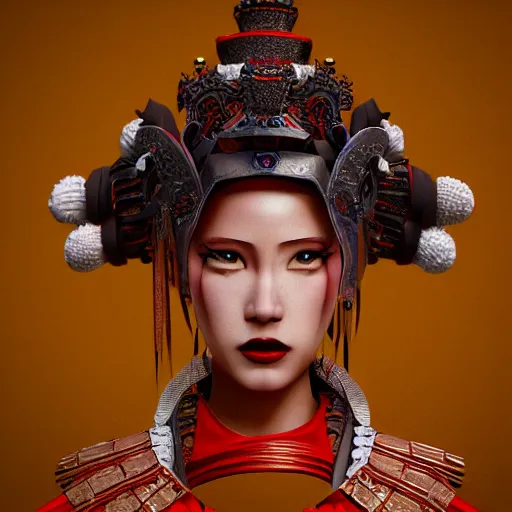 Image similar to queen of samurai, 4 k, intricate, jaw dropping, gorgeous, surreal, octane render