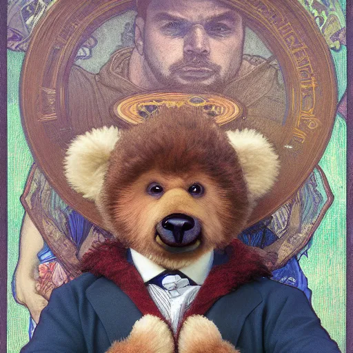 Prompt: a portrait of anthropomorphic teddy bear, looking at the viewer, hands crossed, centered, detailed, digital painting, artstation, concept art, donato giancola, Dante Gabriel Rossetti, alphonse mucha, Joseph Christian Leyendecker, WLOP, Boris Vallejo, Annie Leibovitz and Steve McCurry, David Lazar, Jimmy Nelsson, Breathtaking, 8k resolution, extremely detailed, beautiful, artistic, hyperrealistic, octane render