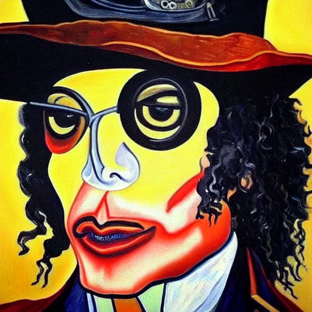 Image similar to a beautiful painting steampunk michael jackson face, by van gogh realistic oil painting