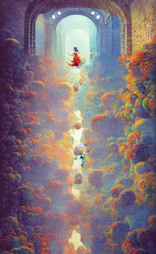 Image similar to dixit card!!!!, tiled room squared waterway, aqueducts, fantasy. intricate, amazing composition, colorful watercolor, by ruan jia, by maxfield parrish, by marc simonetti, by hikari shimoda, by robert hubert, by zhang kechun, illustration, gloomy