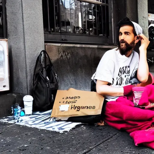 Prompt: homeless instagram influencer