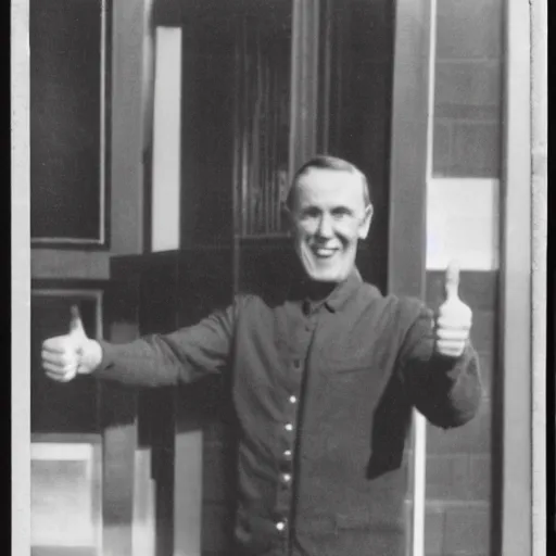 Image similar to photograph of wilson giving a big thumbs up to the camera