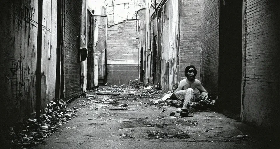 Image similar to ghost in an abandoned alleyway, photograph by greg girard. 1 9 7 6.