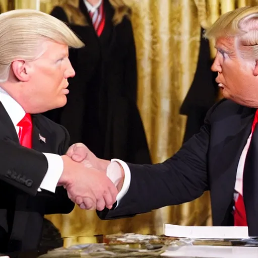 Image similar to anderson cooper and donald trump shaking hands