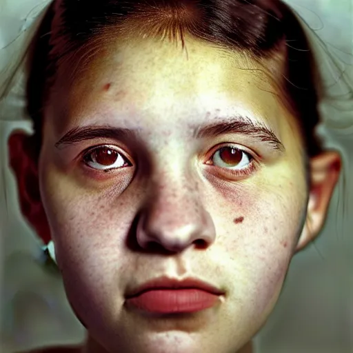 Image similar to Portrait of the 22 year old girl named Buse Tuhan, close-up, by Martin Schoeller